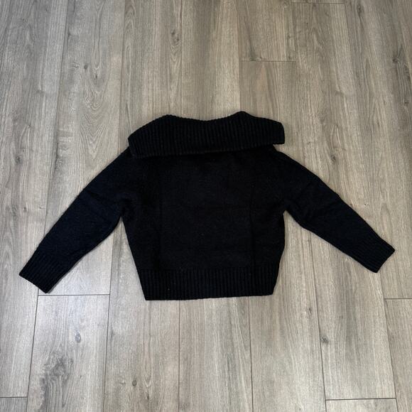 J.Crew Johnny-collar Sweater SZ XXS Black Ribbed Trim Woolen Oversized Pullover - Picture 4 of 6